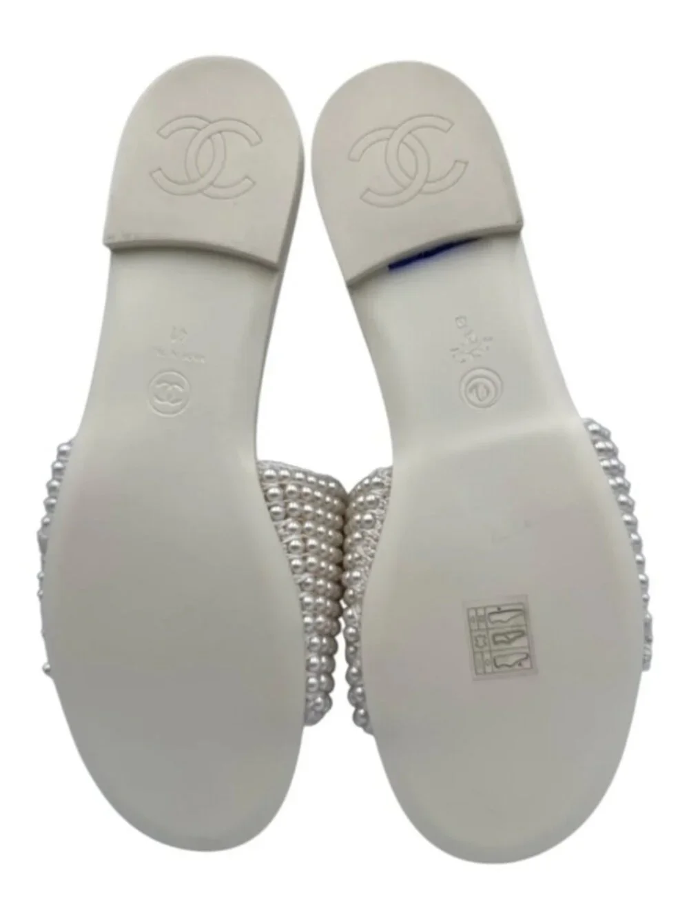 NIB Chanel 2025 Pearl CC Flat Mules Ivory White 41 Full Set